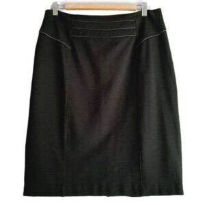 TANJAY Faux Leather Piping Detail Knee Length Pencil Skirt Black Sz 10 P